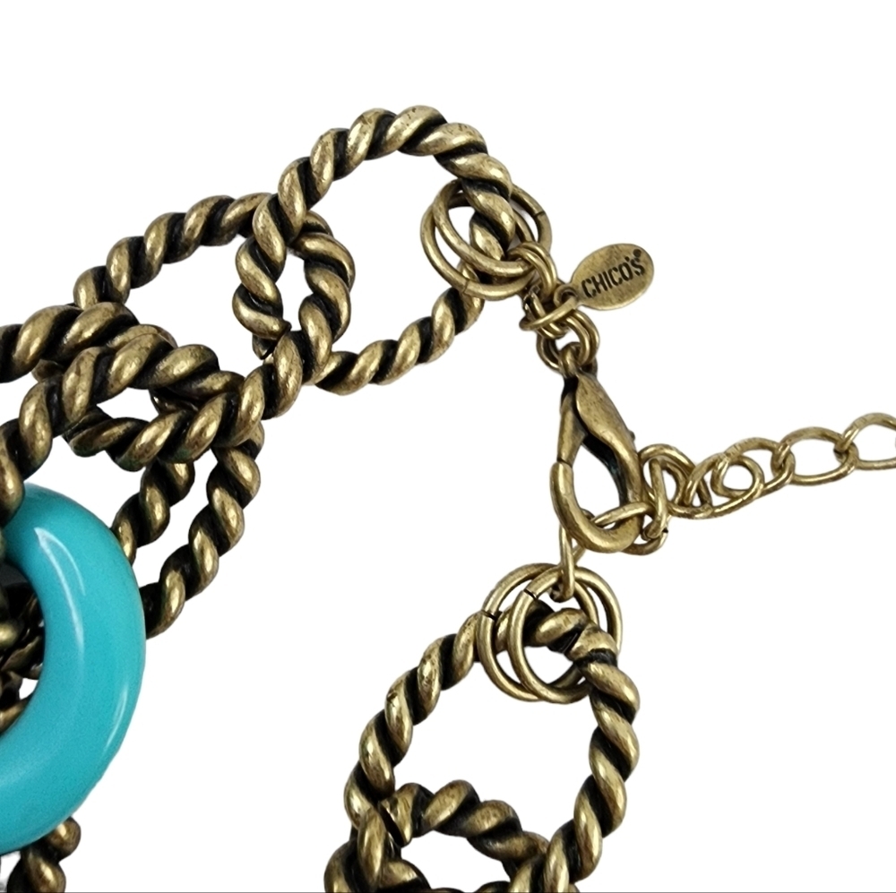 Chico's necklace chunky necklace boho open link turquoise brown - Picture 10 of 15